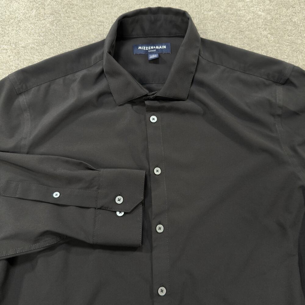 Mizzen + Main Leeward Shirt Mens Large Classic Black Solid Long Sleeve Button Up